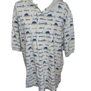 Bimini Bay Outfitters Fish Marlin Lures Print Polo L